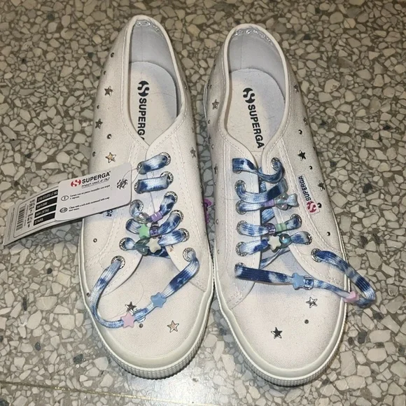 Nwt superga star white sneakers 39.5 - Picture 2 of 7